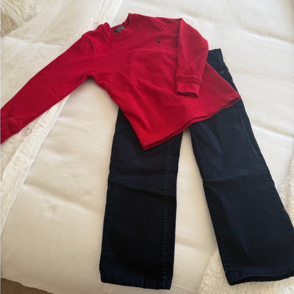 Polo by Ralph Lauren Red Long Sleeve Kids Tee and Janie & Jack cords